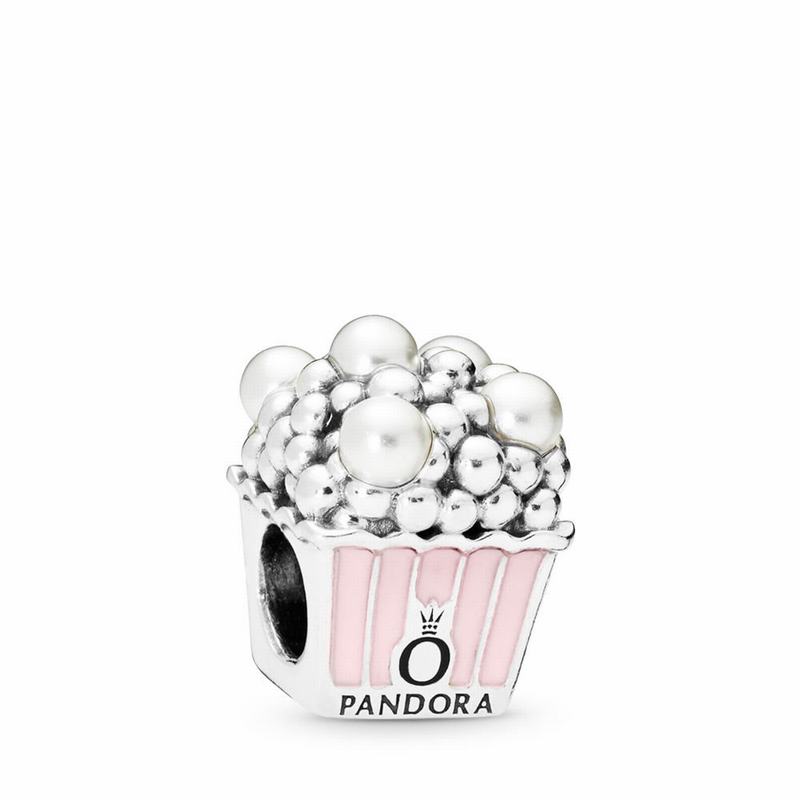 Pandora Delicious Popcorn Charm - Sterling Silver/Enamel/Pink/Crystal Pearl - Canada | XD1843BO